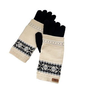 Winter knitted touch screen gloves with geometric jacquard patterns and ribbed cuffs