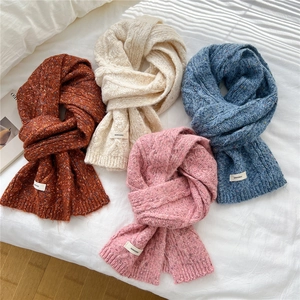 Winter Knitted Scarf Thick Warm Cable Knit Polyester Blend Flecked Tweed Design For Women And Men Vintage Japanese Style