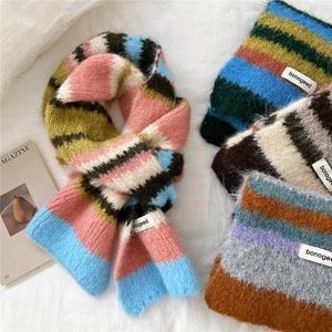 Colorful Striped Knitted Winter Scarf Warm Soft Mohair Like Thick Neck Wrap Retro Fashion For Men Women