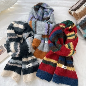 Cozy colorful striped knit scarves for women and men, soft mohair style winter accessories