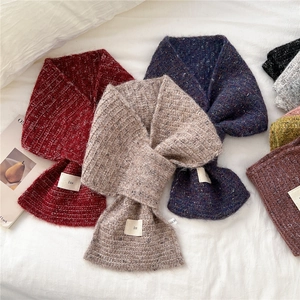 Knit criss-cross neck warmer in mohair texture with ins label and vintage colors