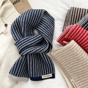 Vertical Stripe Winter Scarf Knitted Contrast Color Thick Warm Long Neck Warmer Soft Polyester Acrylic Wool Blend Unisex