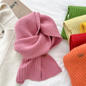 Winter Knit Scarf Polyester Acrylic Nylon Solid Color Soft Thermal Neck Warmer Ribbed Trim Fashion For Women Men