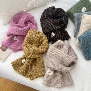 Korean Style Knitted Scarf Soft Warm Winter Scarf For Women Men Simple Thick Mohair Like Neck Warmer Couple Scarf Casual Daily Fashion Accessory