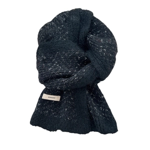 Thick black knitted winter scarf for women and men with cozy fleece texture by BONOGEED