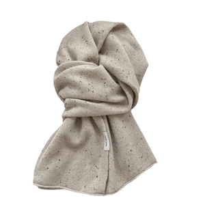 Classic beige knit 100% wool scarf for women with textured melange fiber details