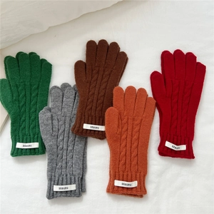 Guantes de punto con trenzas para mujer para invierno con función táctil en cinco colores