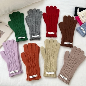 Guantes de invierno de punto trenzado en varios colores con diseño táctil mujer