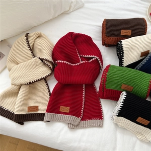 Long Winter Knit Scarf Contrast Color Soft Warm Acrylic Wool Scarf Korean Style Thick Chunky Neck Warmer For Women Men