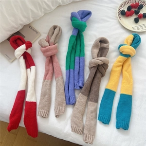 Contrast Color Women Knit Scarf Narrow Long Winter Neck Wrap Soft Warm Wool Blend Chic Versatile Outdoor Fashion Accessories