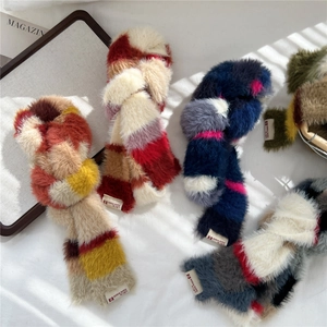 Colorful striped plush scarves for women with minimalist design and fuzzy texture
