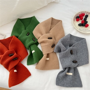 Écharpe Tour de Cou en Tricot de Laine Avec Boutons Cabillots en Bois pour Femmes Écharpe Nervurée Chaude d'Hiver Couleur Unie