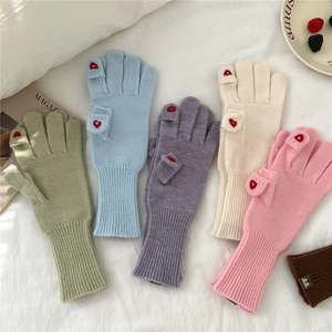 Guanti In Maglia Donna Inverno Ricamo A Cuore Ribaltabili Senza Dita Stile Dolce Polsini A Costine