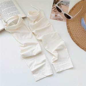 Detail of adjustable drawstring on breathable cream ice silk sun protection arm sleeves