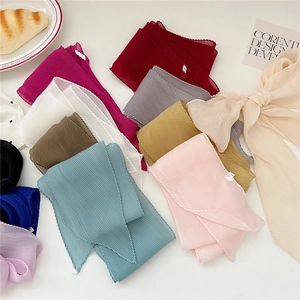 Elegante Sciarpa Lunga Pieghettata Tinta Unita Poliestere Nastro Per Capelli Borsa Streamer Foulard Accessori Moda Donna