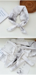Detailed view of 100% cotton square scarf with black and white ink landscape print