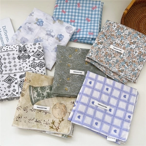 Assorted 100% cotton square scarves with vintage patterns and floral prints for hair styling
