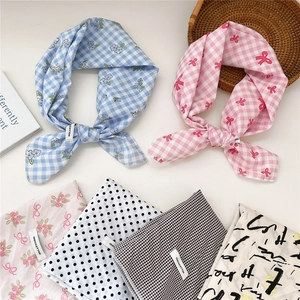 Assorted floral and plaid 100% cotton square scarves and headbands for women