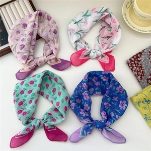 Elegant floral cotton linen square scarf collection with stylish french artistic patterns
