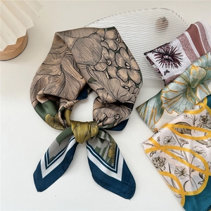 Elegant floral silk square scarf collection with glossy satin finish for women