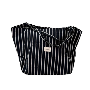 French style striped canvas tote bag with large capacity and Bonogeed label for daily use