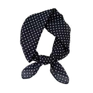 Classic navy blue polka dot cotton linen neck scarf with elegant knotted style