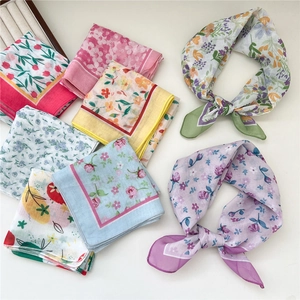 Floral cotton linen neckerchief for women with soft spring breathable floral patterns