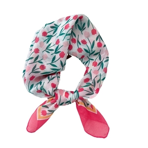 Floral tulip print square scarf in soft breathable fabric with pink borders