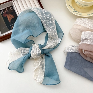 Lace Patchwork Scarf Cotton Linen Chiffon Floral Embroidery Long Ribbon Hair Tie Elegant Lightweight French Style Women