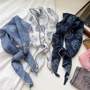 Vintage paisley triangle scarves with delicate lace trim in multiple colors