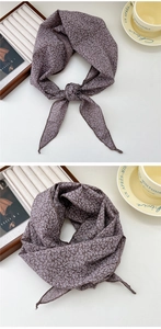 Brown floral cotton linen scarf styled on a table with a vintage tray and coffee cup