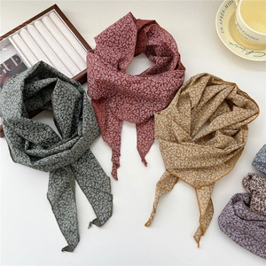 Floral print cotton linen neck scarf in vintage colors for women headbands
