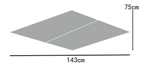 Detail illustration showing dimensions 143cm by 75cm of the two-tone linen scarf