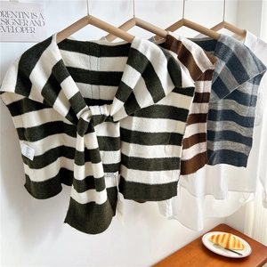 Women Knitted Striped Shawl Wrap Decorative Fake Collar Versatile Lightweight Neck Scarf For Office Casual Travel Wear