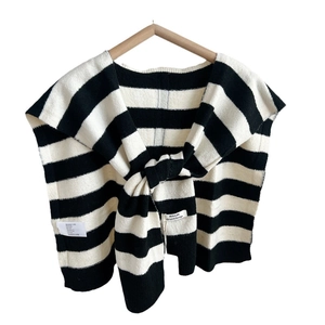 Classic black and white striped knit shawl wrap for women, perfect for office layering