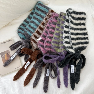 Écharpe à capuche rayée bicolore en tricot avec liens, disponible en cinq couleurs