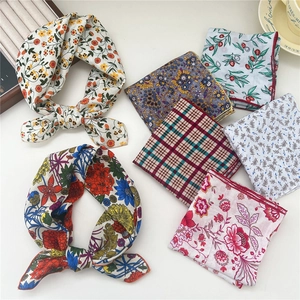 Floral Print Square Scarf Elegant Neckerchief Cotton Viscose Blend Headscarf Decorative Fashion Accessory For Women