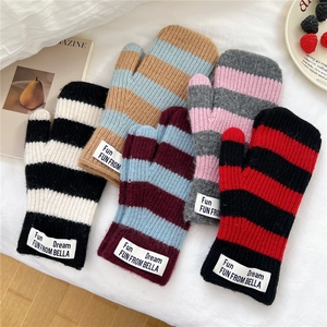Mouffles en tricot rayées pour hommes et femmes, accessoires d'hiver chauds avec étiquettes