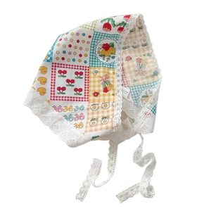 Floral cotton lace headscarf for women featuring retro patterns and ties in French style