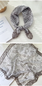 Detailed view of lightweight linen cotton square scarf with vintage floral bird print