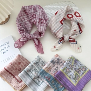 Vintage Floral Square Scarf Cotton Polyester Necktie Headband Hair Wrap Bag Accessory Retro French Style Women