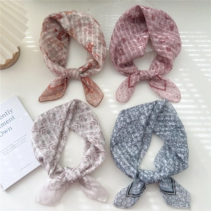 Floral cotton linen square scarves collection with vintage retro prints for hair or neck