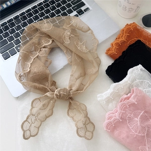Elegant French lace headscarf with ginkgo leaf embroidery in various soft colors