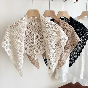 Crochet Triangle Scarf Cotton Hollow Out Floral Lace Shawl Retro Bohemian Neck Wrap For Women