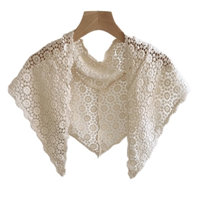 Vintage crochet lace sun flower cotton triangle shawl scarf with hollow floral patterns