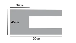 Size chart showing dimensions for the U-shaped striped knit wool shawl 100cm by 45cm