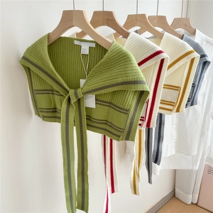 Striped knitted shoulder wrap shawl with bow tie design in colorful winter wool blend