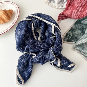Écharpe Longue Plissée À Imprimé Paisley Pour Femmes Mélange Coton Lin Vintage Bohème Protection Solaire Bord Ondulé