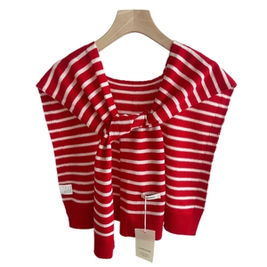 Red and white striped 100% wool knit shawl wrap with authentic product labels