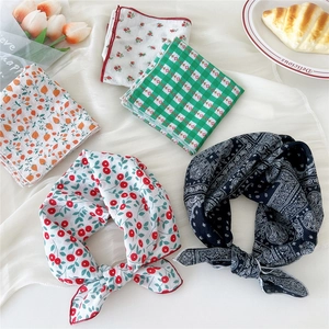 Bandana Femme Coton Polyester Écharpe Carrée Imprimé Fleuri Pois Paisley Style Pastoral Foulard Bandeau Cheveux